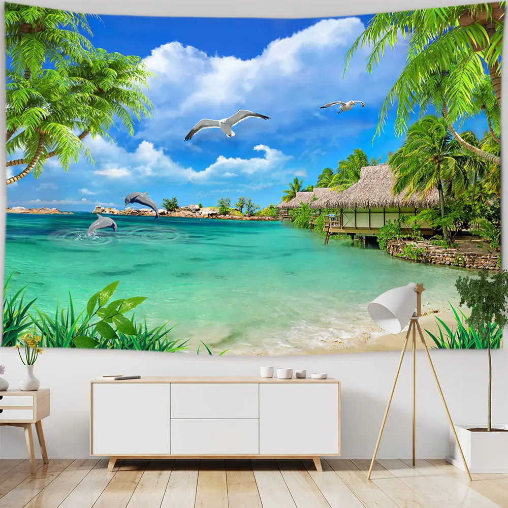 

Ocean Landscape Wall Hanging Tapestry Forest Waterfall Decoration Beach Sunset Aesthetic Bedroom Art Decor Room Home Dorm Tapiz