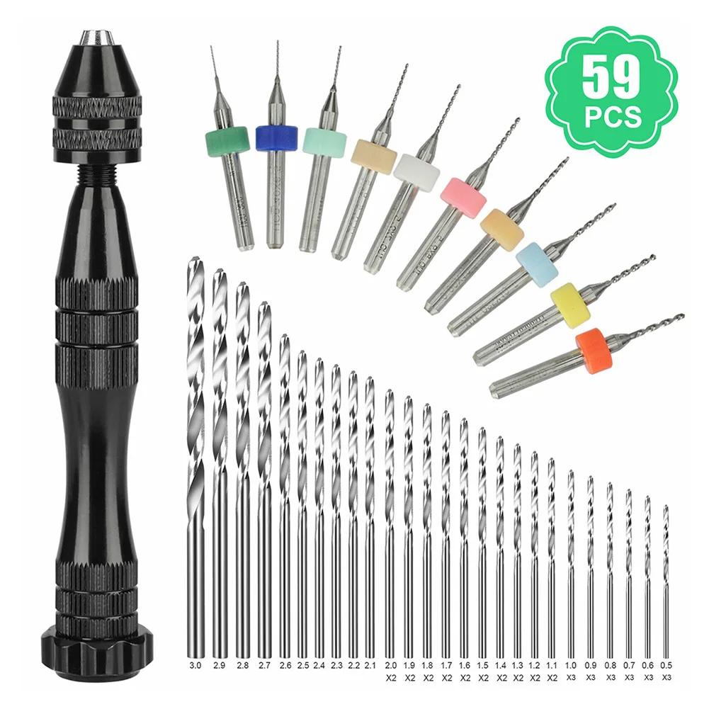 59pcs Mini PCB Drill Bits Hand Drilling Set DIY Model Craft Rotary Tools Kit Pin Vise Alloy Hand Drill Wood High Speed Steel
59pcs Mini PCB Drill Bits Hand Drilling Set DIY Model Craft Rotary Tools Kit Pin Vise Alloy Hand Drill Wood High Speed Steel