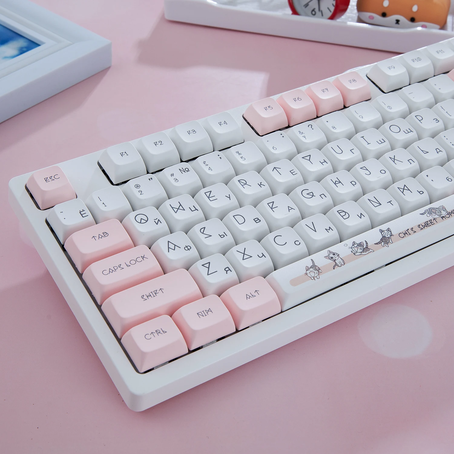 

Pink Russian Keycap Layout PBT Keycaps XDA Profile Dye Sublimation For Ikbc Cherry MX 108/104/87/61/96 Keys Mechanical Keyboard