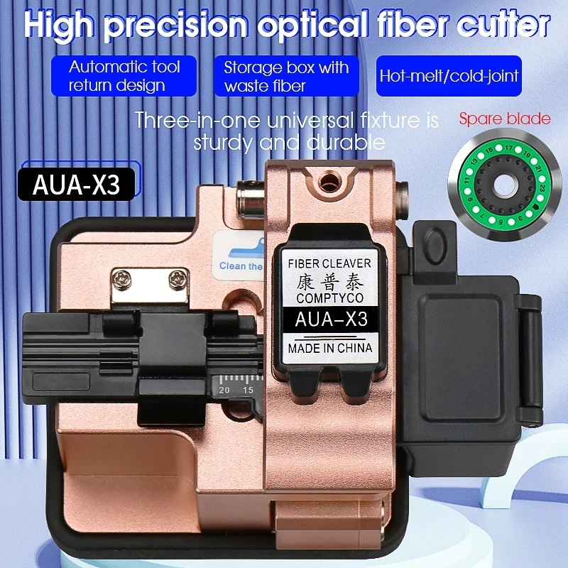 AUA-X3 High Precision Fiber Cleaver FTTH Cable Fiber Optic Cutting Knife Tools Cutter Three-in-one Clamp Slot 24 Surface Blade
AUA-X3 High Precision Fiber Cleaver FTTH Cable Fiber Optic Cutting Knife Tools Cutter Three-in-one Clamp Slot 24 Surface Blade