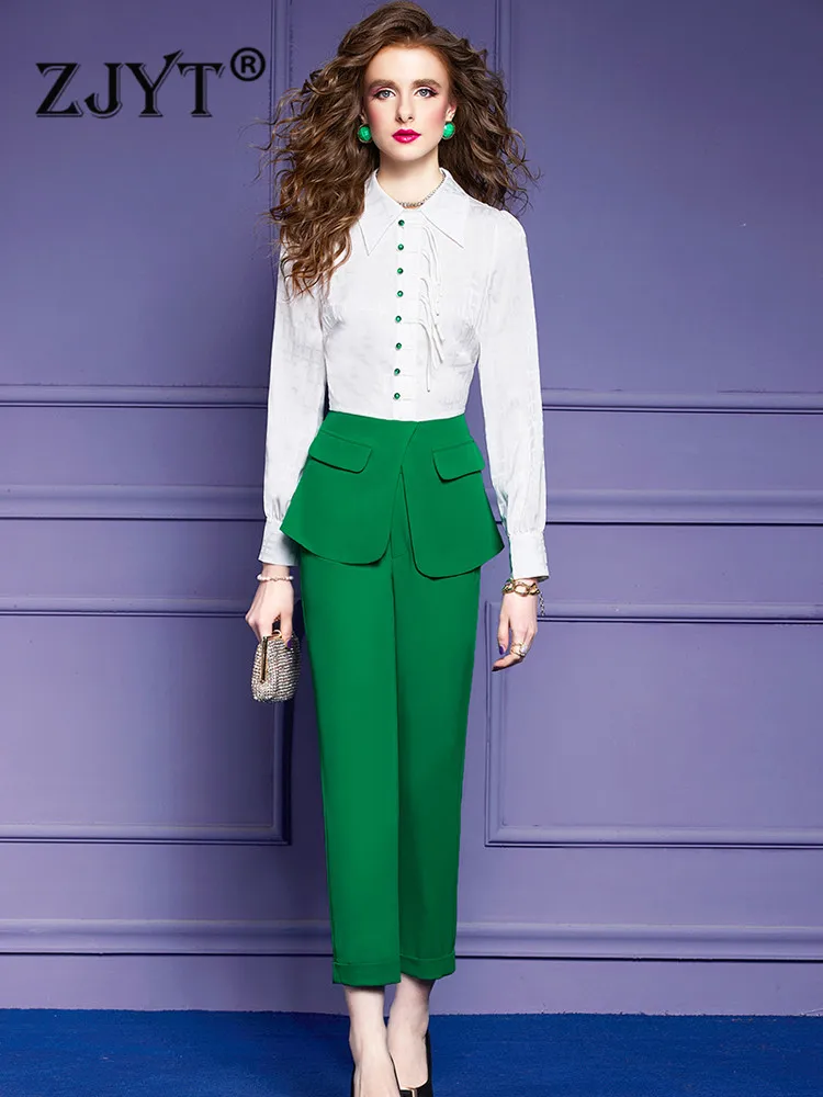 ZJYT Elegant Spring Trousers and Shirt for Women 2023 Designer Long Sleeve Patchwork Blouse Pants Suit Set 2 Piece Outfit Green
ZJYT Elegant Spring Trousers and Shirt for Women 2023 Designer Long Sleeve Patchwork Blouse Pants Suit Set 2 Piece Outfit Green