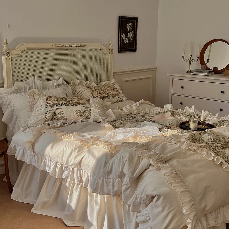 Pastoral Princess Bedding Set 100% Cotton Cotton Four-Piece Set Flower Print Ruffles Duvet Cover Bed Skirt Bedspread Bedclothes
Pastoral Princess Bedding Set 100% Cotton Cotton Four-Piece Set Flower Print Ruffles Duvet Cover Bed Skirt Bedspread Bedclothes
