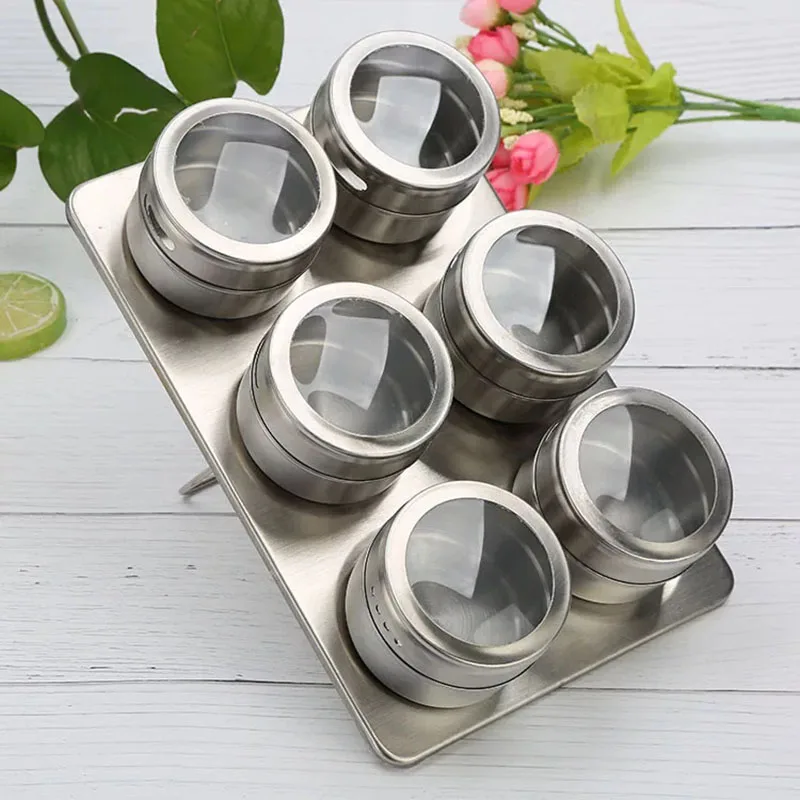 6pcs/set Magnetic Spice Tin Jar with Rack Stainless Steel Spice Sauce Storage Container Clear Lid Jars Kitchen Condiment
6pcs/set Magnetic Spice Tin Jar with Rack Stainless Steel Spice Sauce Storage Container Clear Lid Jars Kitchen Condiment