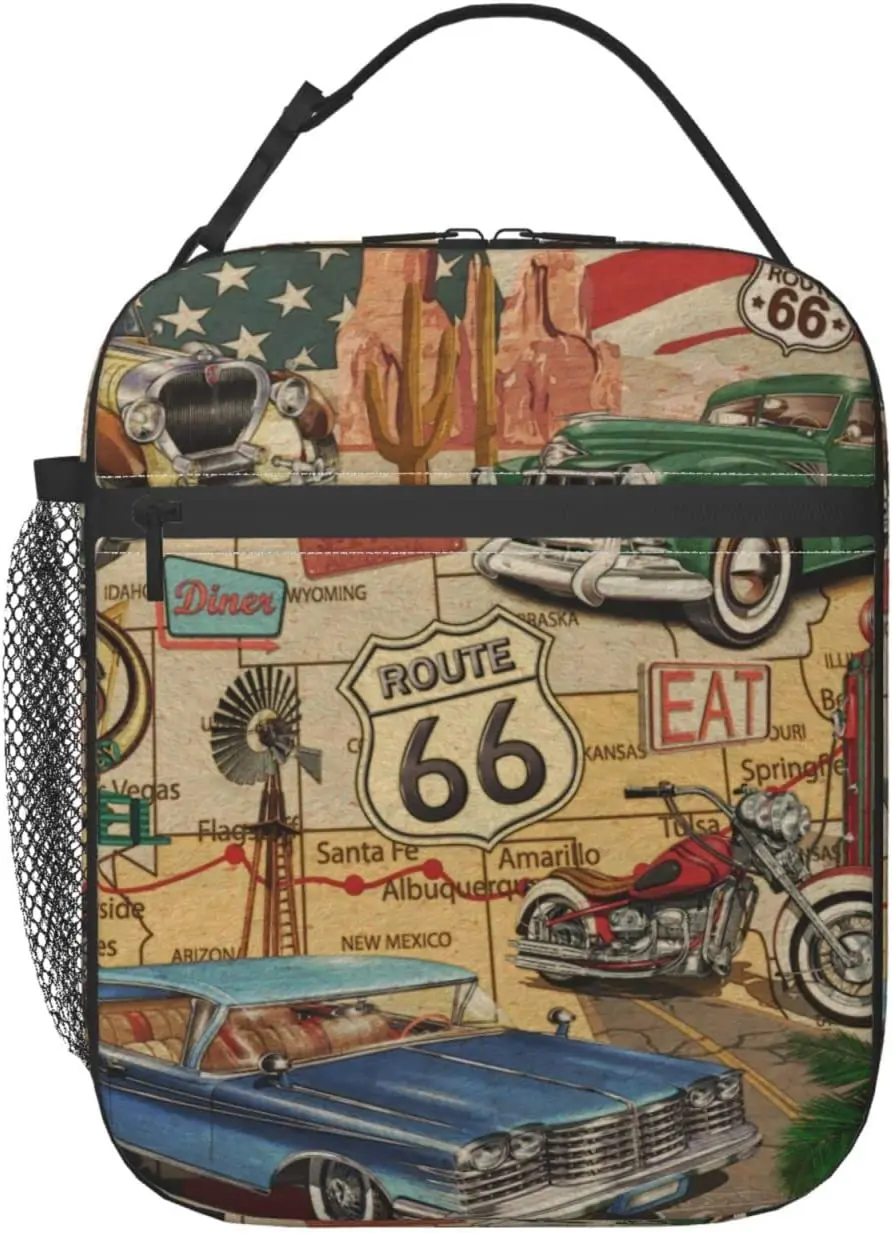 American Vintage Route 66 Motorcycle Lunch Box Insulated Lunch Bag Reusable Cooler Bag for Women Girl Boy Work Picnic Hiking
American Vintage Route 66 Motorcycle Lunch Box Insulated Lunch Bag Reusable Cooler Bag for Women Girl Boy Work Picnic Hiking