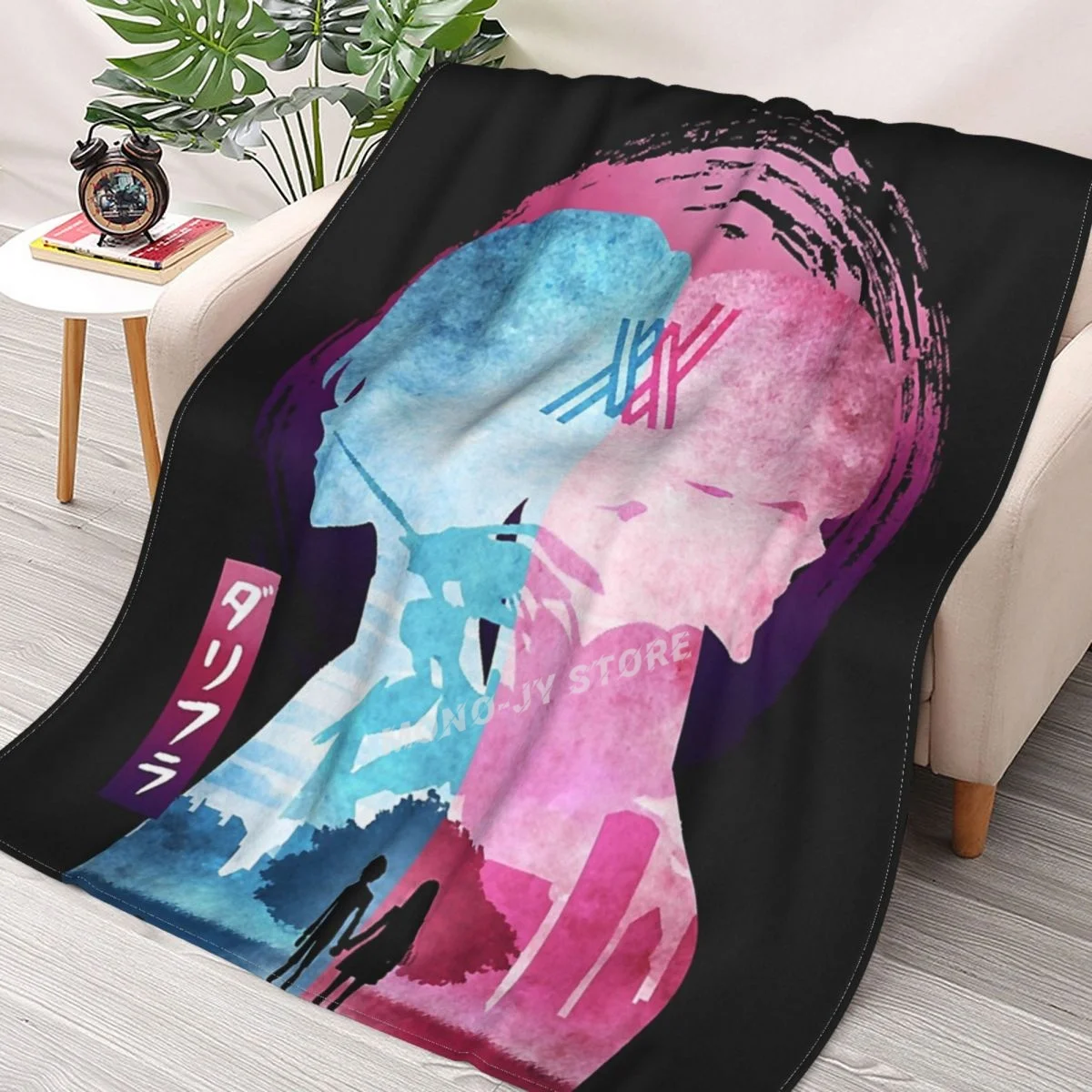 

Zero Two anime collage Darling in The Franxx Throws Blankets Collage Flannel Ultra-Soft Warm picnic blanket bedspread on the bed