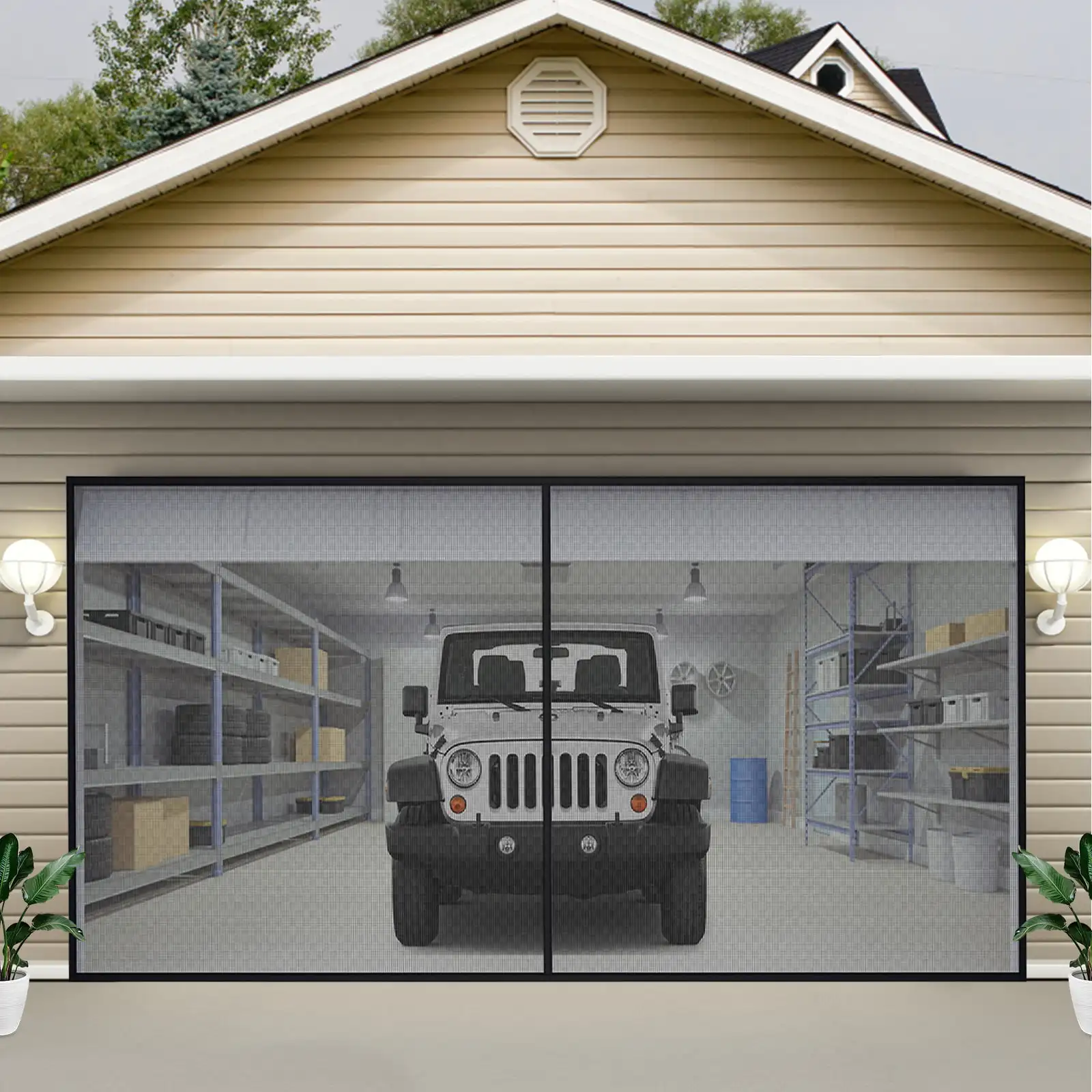 Garage Door Screen, 16 x 7 ft for 2 Cars, 5.2 lbs Heavy-Duty Fiberglass Mesh for Quick Entry with Self Sealing Magnet and Weight
Garage Door Screen, 16 x 7 ft for 2 Cars, 5.2 lbs Heavy-Duty Fiberglass Mesh for Quick Entry with Self Sealing Magnet and Weight