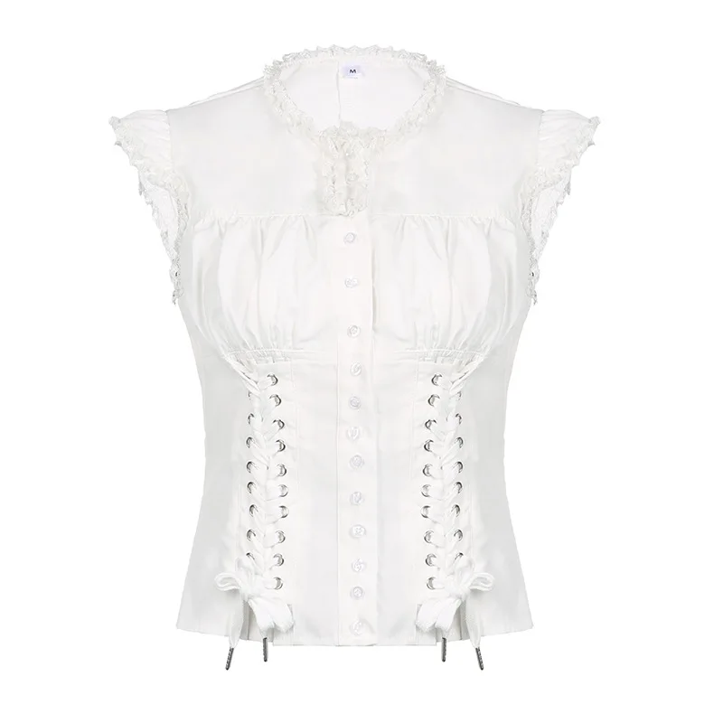 2023 Lace White Bandage Crop Top Shirts Women Fairy Grunge Sweet Y2k Kawaii Blouse Korean Harajuku Fashion Vintage Casual Tops
2023 Lace White Bandage Crop Top Shirts Women Fairy Grunge Sweet Y2k Kawaii Blouse Korean Harajuku Fashion Vintage Casual Tops
