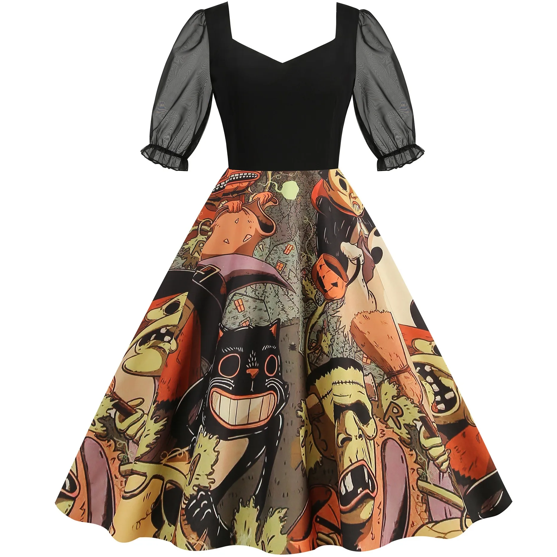 Halloween Gothic Dress 2023 Summer Women Vintage Square Collar Wrapped Chest Big Size XXL Swing Rockabilly Pin Up Retro Dresses 
Halloween Gothic Dress 2023 Summer Women Vintage Square Collar Wrapped Chest Big Size XXL Swing Rockabilly Pin Up Retro Dresses