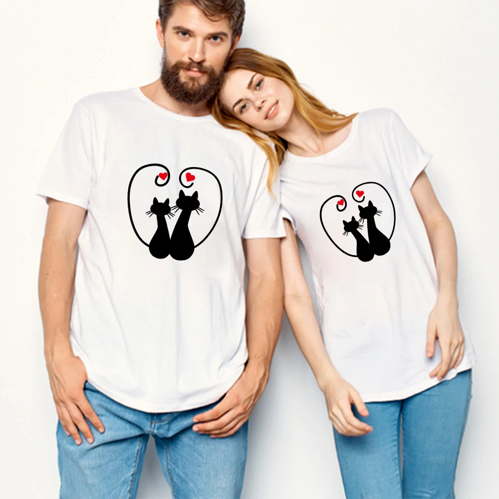 Summer Couple T-shirt Cat Print Casual O-neck Cotton Short Sleeve Men Top Woman Clothes Boy Girl Lovers Tees
Summer Couple T-shirt Cat Print Casual O-neck Cotton Short Sleeve Men Top Woman Clothes Boy Girl Lovers Tees
