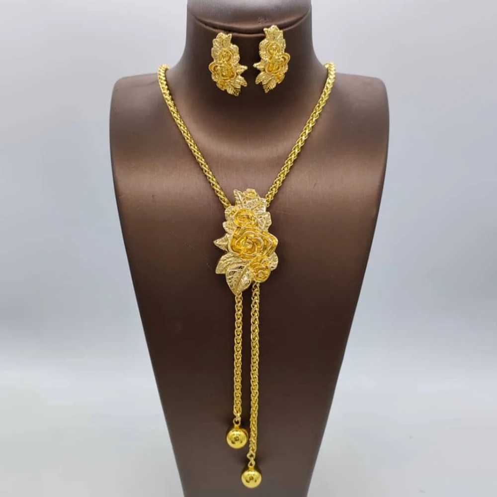 African Necklace and Earrings Jewelry Set 18k Gold Plated Earrings and Adjustable Necklace 2Pcs Set for Weddings Party Accessory
African Necklace and Earrings Jewelry Set 18k Gold Plated Earrings and Adjustable Necklace 2Pcs Set for Weddings Party Accessory