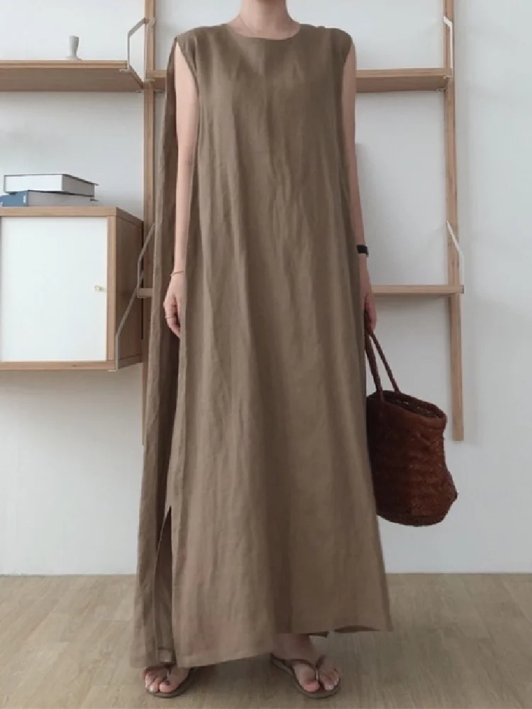 2023 Summer New Minimalism Cotton Super Loose Round Neck Split Tank Top Long Dress Women
2023 Summer New Minimalism Cotton Super Loose Round Neck Split Tank Top Long Dress Women