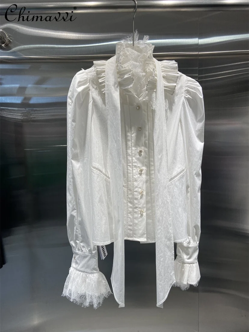 New Female 2022 Spring Fashion Light Luxury British Royal Court Blouses Women's Elegant Lace Stand Collar Lace Pleated Shirt Top
New Female 2022 Spring Fashion Light Luxury British Royal Court Blouses Women's Elegant Lace Stand Collar Lace Pleated Shirt Top