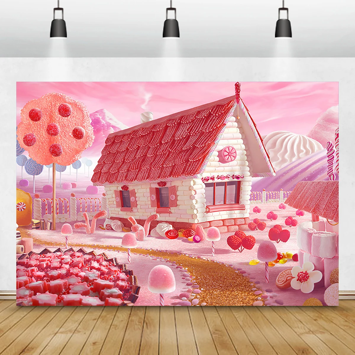 

Сказочный розовый фон для фотосъемки с изображением земли конфет пейзажа фантастический дом леденец капкейк детский день рождения вечеринка фотобудка