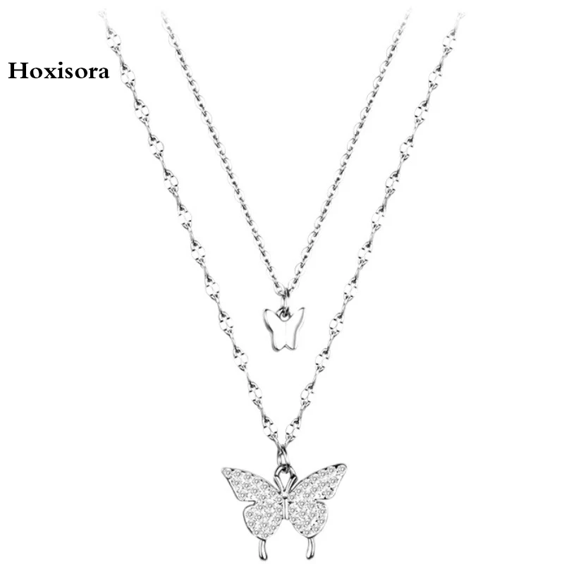 Hoxisora 925 Silver Fairy Double Butterfly Pendant Necklace Wearing Jewelry Fashion Sweet Romantic Anniversary Party 
Hoxisora 925 Silver Fairy Double Butterfly Pendant Necklace Wearing Jewelry Fashion Sweet Romantic Anniversary Party