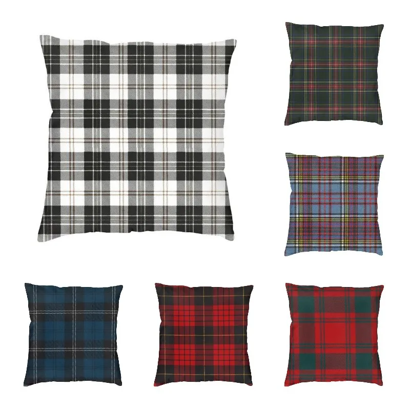 

White Black Scottish Tartan Pillow Case 45x45 Home Decorative Plaid Check Geometric Pattern Cushions for Sofa Square Pillowcase