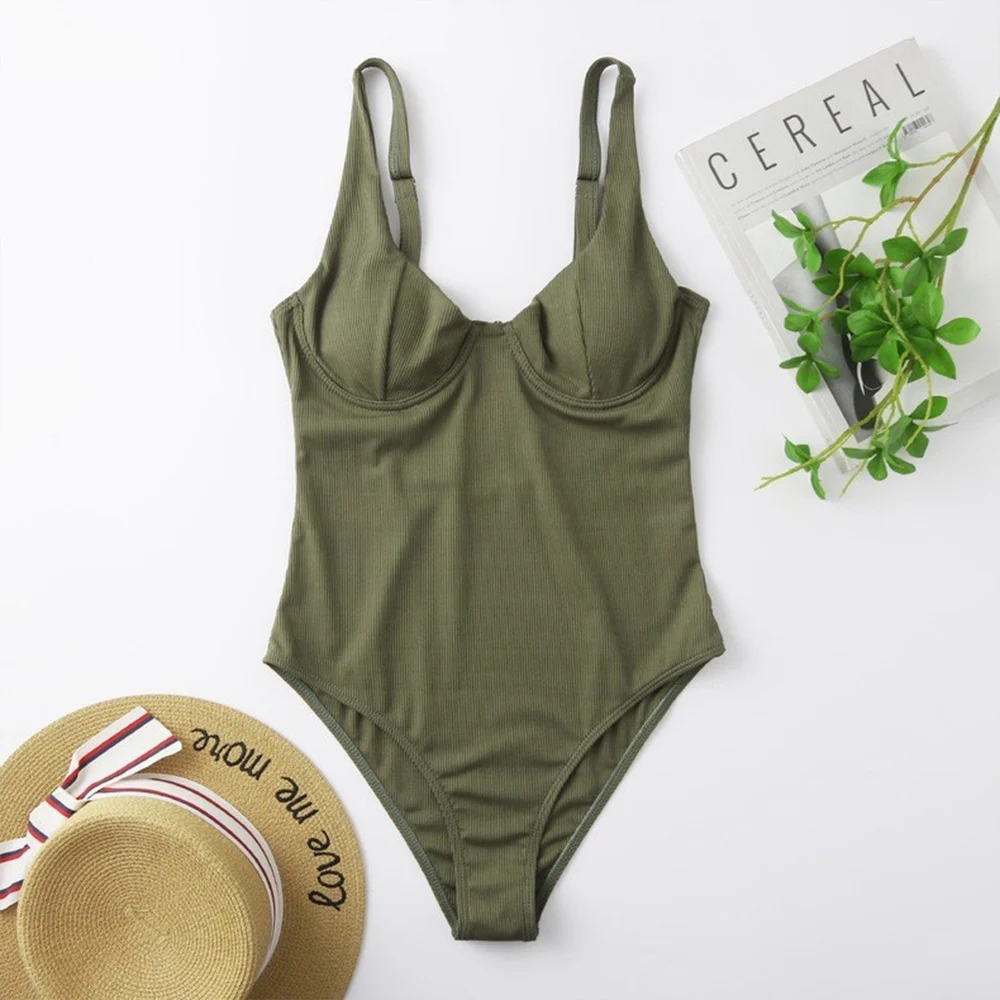 Women's Sexy Ribbed One-piece Swimsuit, Swimming Trunk with Padded Underwire Push Up Bra
Women's Sexy Ribbed One-piece Swimsuit, Swimming Trunk with Padded Underwire Push Up Bra