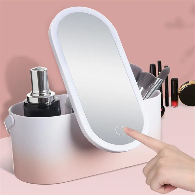 

Органайзер для зеркала для макияжа, коробка со светодиодсветильник кой, портативное зеркало для туалетного столика, зеркальный чехол для х...