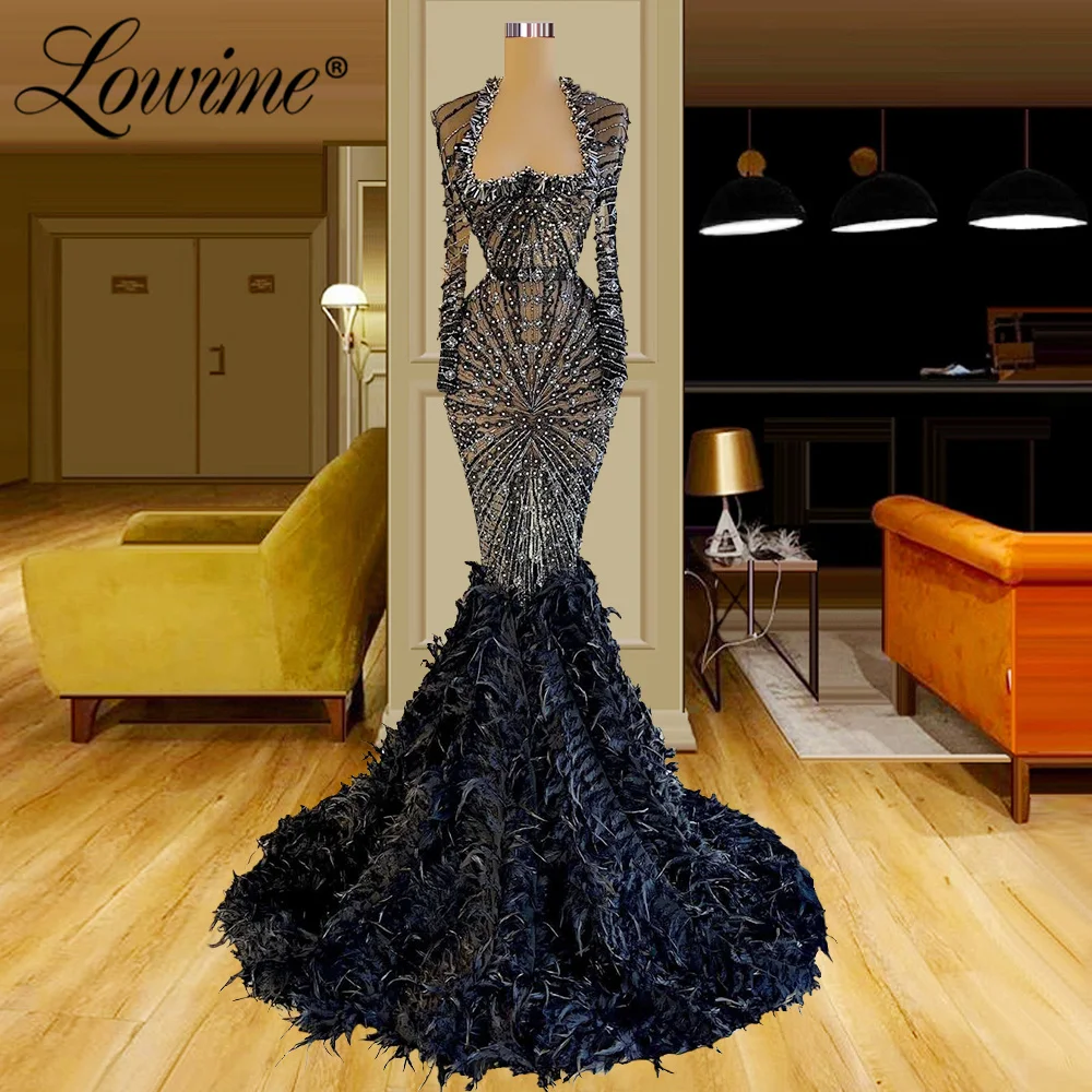 Lowime Feathers Long Mermaid Black Evening Dresses Illusion Arabic Pageant Party Dress Beaded Prom Dress Plus Size Custom Made
Lowime Feathers Long Mermaid Black Evening Dresses Illusion Arabic Pageant Party Dress Beaded Prom Dress Plus Size Custom Made