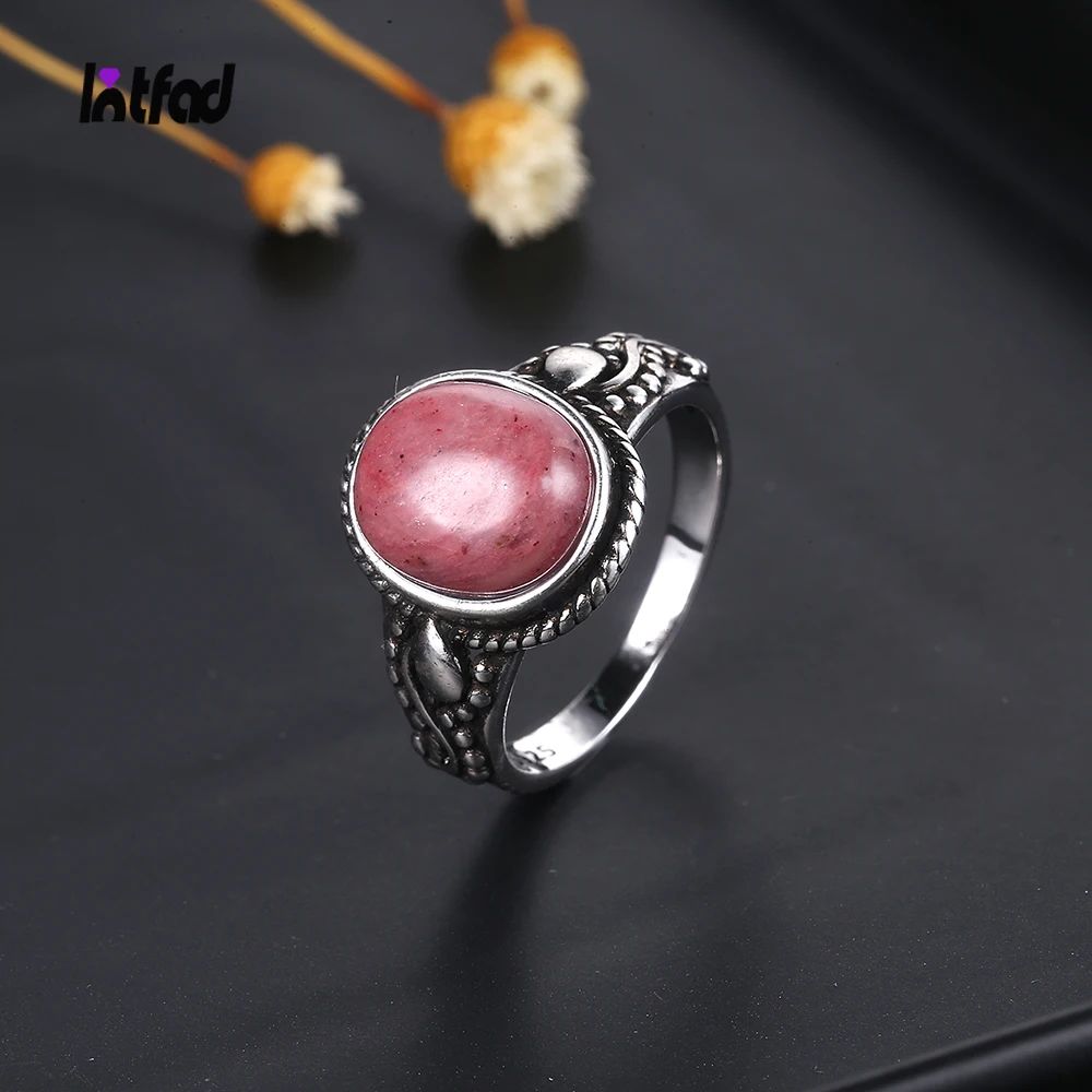 

S925 Sterling Silver Rings Gifts Oval Natural Rhodochrosite Tiger Eye Rings for Men Women Wedding Engagement Ring Trendy Jewelry