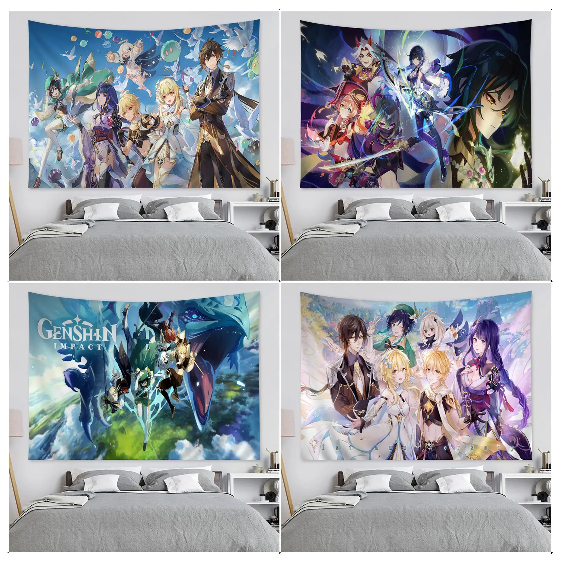 

Genshin Impact Game Chart Tapestry For Living Room Home Dorm Decor Cheap Hippie Wall Hanging