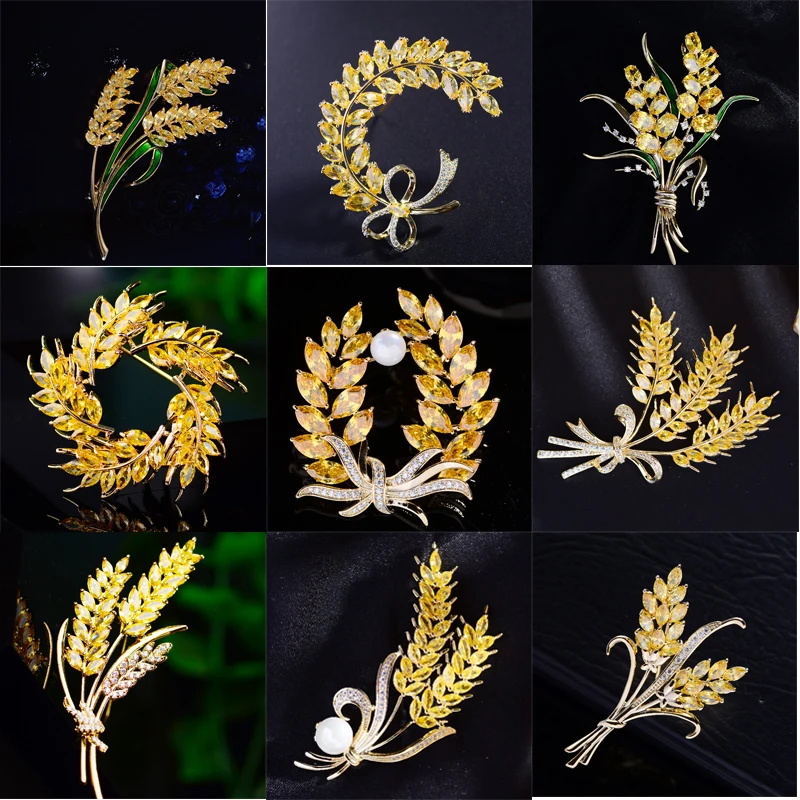 European and American Micro-encrusted Zircon Brooch Corsage Enamel Golden Wheat Ear Brooch Clothing Accessories Jewelry
European and American Micro-encrusted Zircon Brooch Corsage Enamel Golden Wheat Ear Brooch Clothing Accessories Jewelry