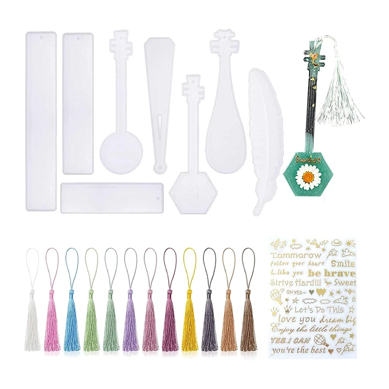 33Pcs Bookmark Resin Mold Kit With Colorful Tassels,Epoxy Resin Silicone Molds For DIY Resin Casting Bookmarks
33Pcs Bookmark Resin Mold Kit With Colorful Tassels,Epoxy Resin Silicone Molds For DIY Resin Casting Bookmarks