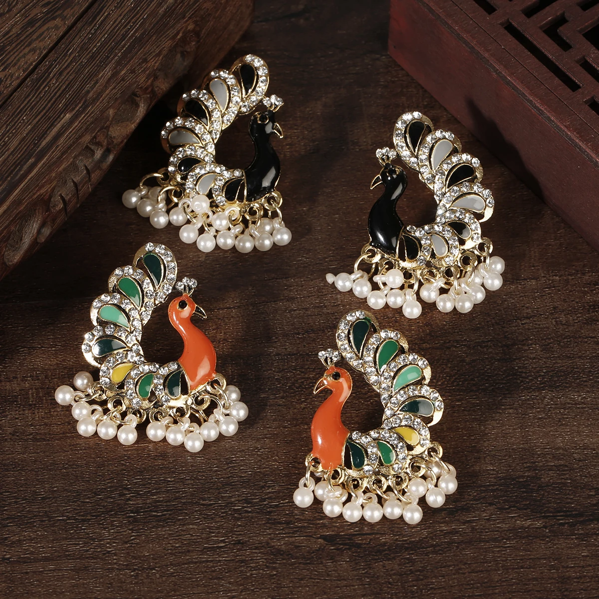 

Bohemia Ethnic Women's Peacock Indian Boho Jewelry Bijoux Gypsy Retro Vintage Tribal Pearls Tassel Jhumka Stud Earrings