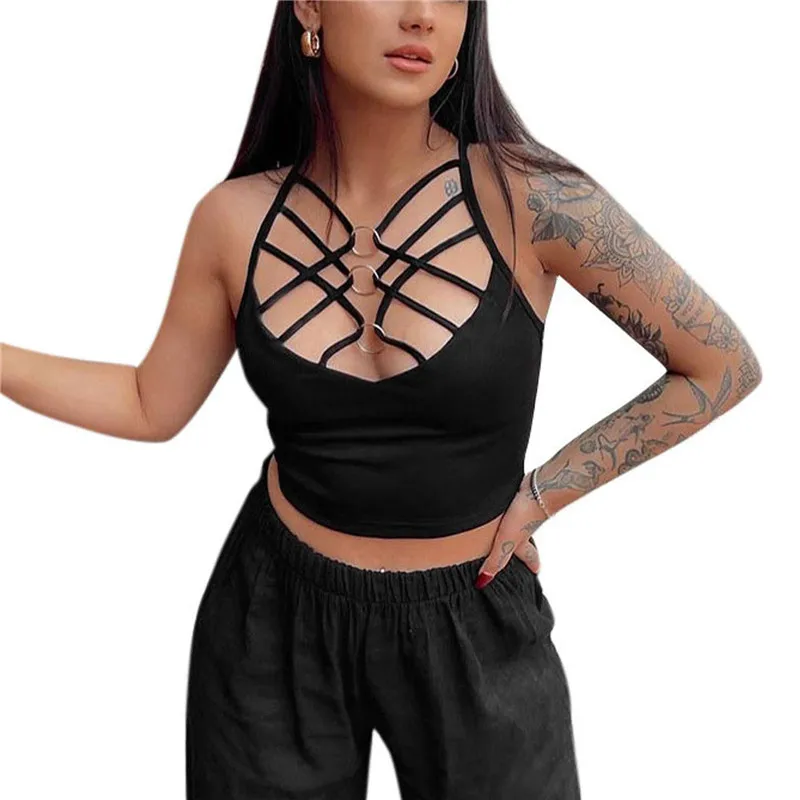 Women's Crop Tank Tops Halter Neck Sleeveless Metal Ring Connected Hollow Out Slim Fitting Vest Solid Color Tanks Summer Y2K
Women's Crop Tank Tops Halter Neck Sleeveless Metal Ring Connected Hollow Out Slim Fitting Vest Solid Color Tanks Summer Y2K