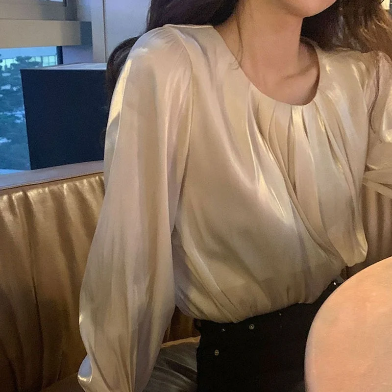 Korean Fashion O-neck Pullovers Top Casual All-match Long Sleeve Hanging Design Loose Blusas Gloss Solid Tshirts Women's Clothes
Korean Fashion O-neck Pullovers Top Casual All-match Long Sleeve Hanging Design Loose Blusas Gloss Solid Tshirts Women's Clothes