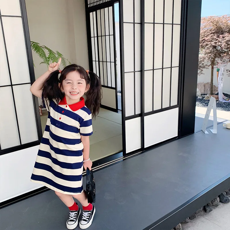 2022 Summer Korean Girls Fashion Lapel Striped Short Sleeve Dress Children Clothes
2022 Summer Korean Girls Fashion Lapel Striped Short Sleeve Dress Children Clothes