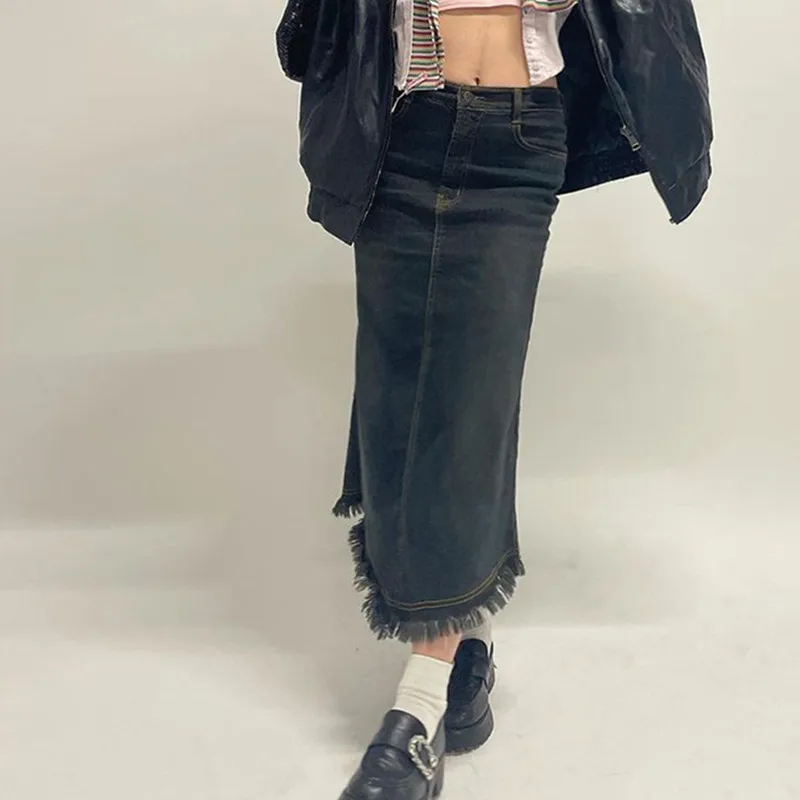 Women Denim Skirts Fashion Mid Waist Ripped Frayed Raw Hem Washed Midi Jean Skirt Female Punk Street Style Clothing
Women Denim Skirts Fashion Mid Waist Ripped Frayed Raw Hem Washed Midi Jean Skirt Female Punk Street Style Clothing