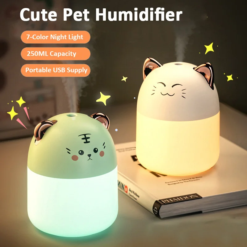 Cute Pet Air Humidifier Mini 250ml Aromatherapy Diffuser for Bedroom Electric Room Fragrance Purifier with Colorful Night Light
Cute Pet Air Humidifier Mini 250ml Aromatherapy Diffuser for Bedroom Electric Room Fragrance Purifier with Colorful Night Light