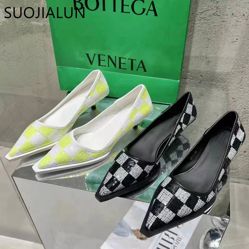 SUOJIALUN Pointed Toe Women Pumps Shallow Slip On Ladies Fashion Chechkered Pumps Office Shoes Thin Low Heel Dress Party Shoes
SUOJIALUN Pointed Toe Women Pumps Shallow Slip On Ladies Fashion Chechkered Pumps Office Shoes Thin Low Heel Dress Party Shoes