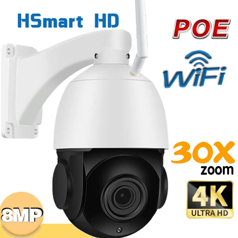 

HD 8MP POE PTZ IP Camera 4k WIFI Outdoor 30X ZOOM Waterproof Speed Dome Camera Human Auto Tracking P2P CCTV Security Cameras