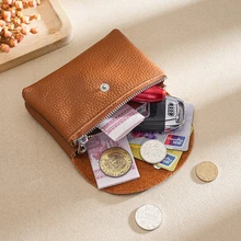 Genuine Leather Short Coin Wallets Card Holder Bag Case Portable Retro Cowhide Small Money Purse For Men Women Earphone Pouch