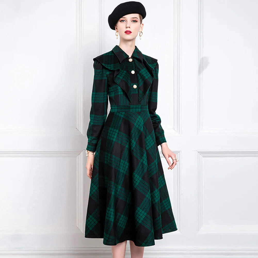 High End Retro Celebrity Dress Women'S Autumn And Winter New French Hepburn Wool Temperament Green Plaid Umbrella Skirt
High End Retro Celebrity Dress Women'S Autumn And Winter New French Hepburn Wool Temperament Green Plaid Umbrella Skirt