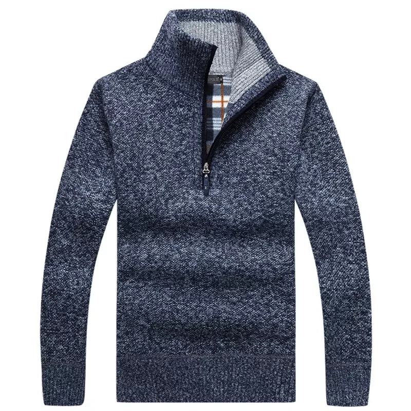 

Мужской плотный теплый вязаный пуловер, мужской свитер, однотонная модная водолазка, свитеры, полумолния, теплое флисовое зимнее пальто, по...