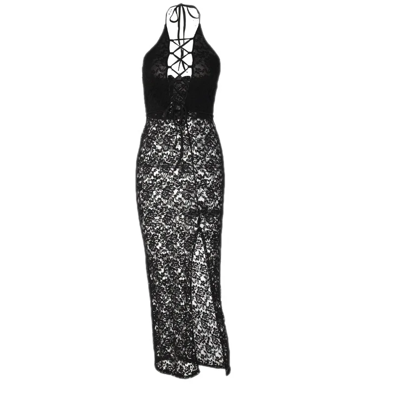 New Fashion Party Halter Lace Up Side Split Sexy Sleeveless Black Lace Hollow Out Long Dress Women's Y2k Clubwear Vacation Beach
New Fashion Party Halter Lace Up Side Split Sexy Sleeveless Black Lace Hollow Out Long Dress Women's Y2k Clubwear Vacation Beach