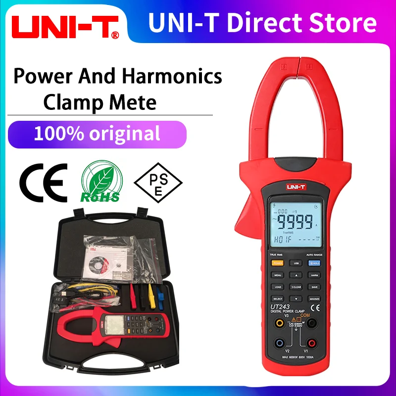 UNI-T UT243 Power and Harmonics Clamp Meter; True RMS Clamp Power Meter, Data Storage, USB Data Transfer / LCD Backlight
UNI-T UT243 Power and Harmonics Clamp Meter; True RMS Clamp Power Meter, Data Storage, USB Data Transfer / LCD Backlight