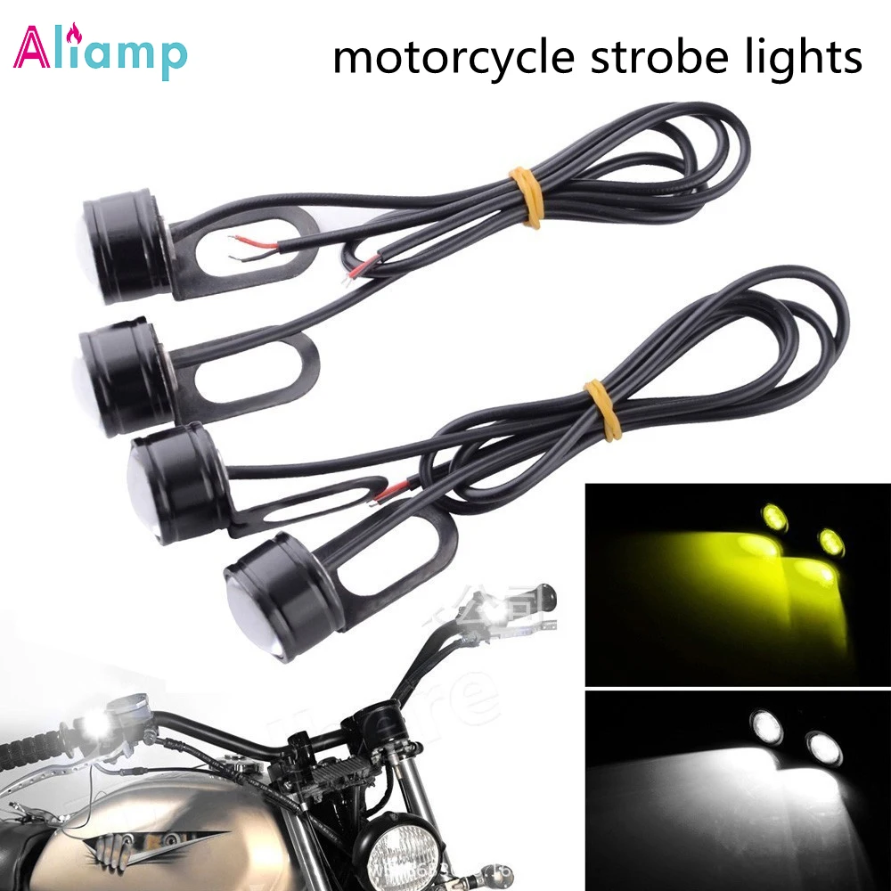 

Motorcycle Modified Light Eagle Eye External Lamp Ghost Fire LED Mirror Head Flash Lens Lights 12V 6000K White 3W 5A FCC 2pcs