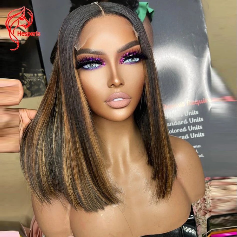 

Hesperis 13x4 Lace Front Human Hair Wig Pre Plucked For Black Women Brazilian Remy Highlight Short Human Hair Wig Bob Cut