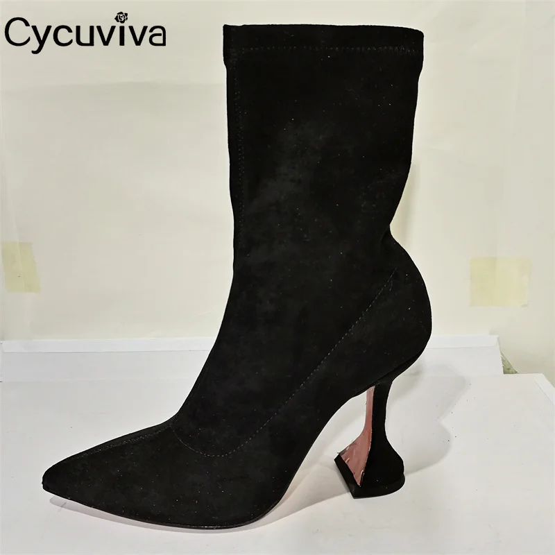 Pointed toe Goblet High Heel Ankle Boots Women Suede Slim Designer Elastic Sock Boots Spring Sexy Fashion Week Boots feminine
Pointed toe Goblet High Heel Ankle Boots Women Suede Slim Designer Elastic Sock Boots Spring Sexy Fashion Week Boots feminine