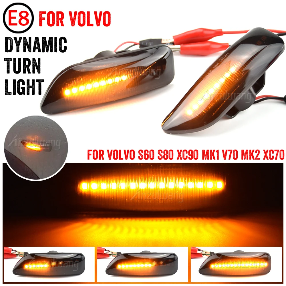 

2Pcs Dynamic Amber LED Side Marker Blinker Turn Signal Light For Volvo XC90 S80 XC70 V70 S60 2001-2009 30722641 3072264