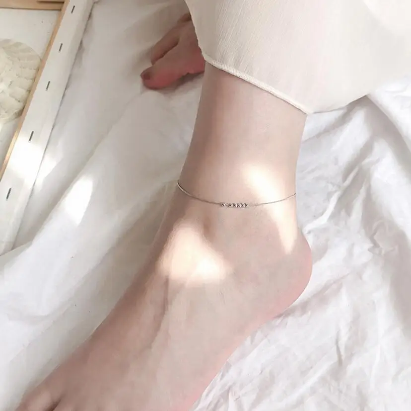 

Браслеты на ногу из настоящего стерлингового серебра 925 пробы женские, анклеты с бусинами геометрической формы, хороший подарок на день рождения, ювелирные изделия 925 DS3797