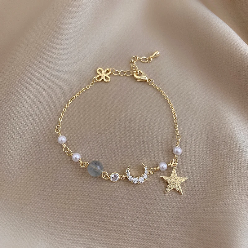 14K gold plated Korea Hot Fashion Jewelry Star Moon Zircon Gray Stone Bead Pearl Bracelet Elegant Student Women Daily Bracelet
14K gold plated Korea Hot Fashion Jewelry Star Moon Zircon Gray Stone Bead Pearl Bracelet Elegant Student Women Daily Bracelet