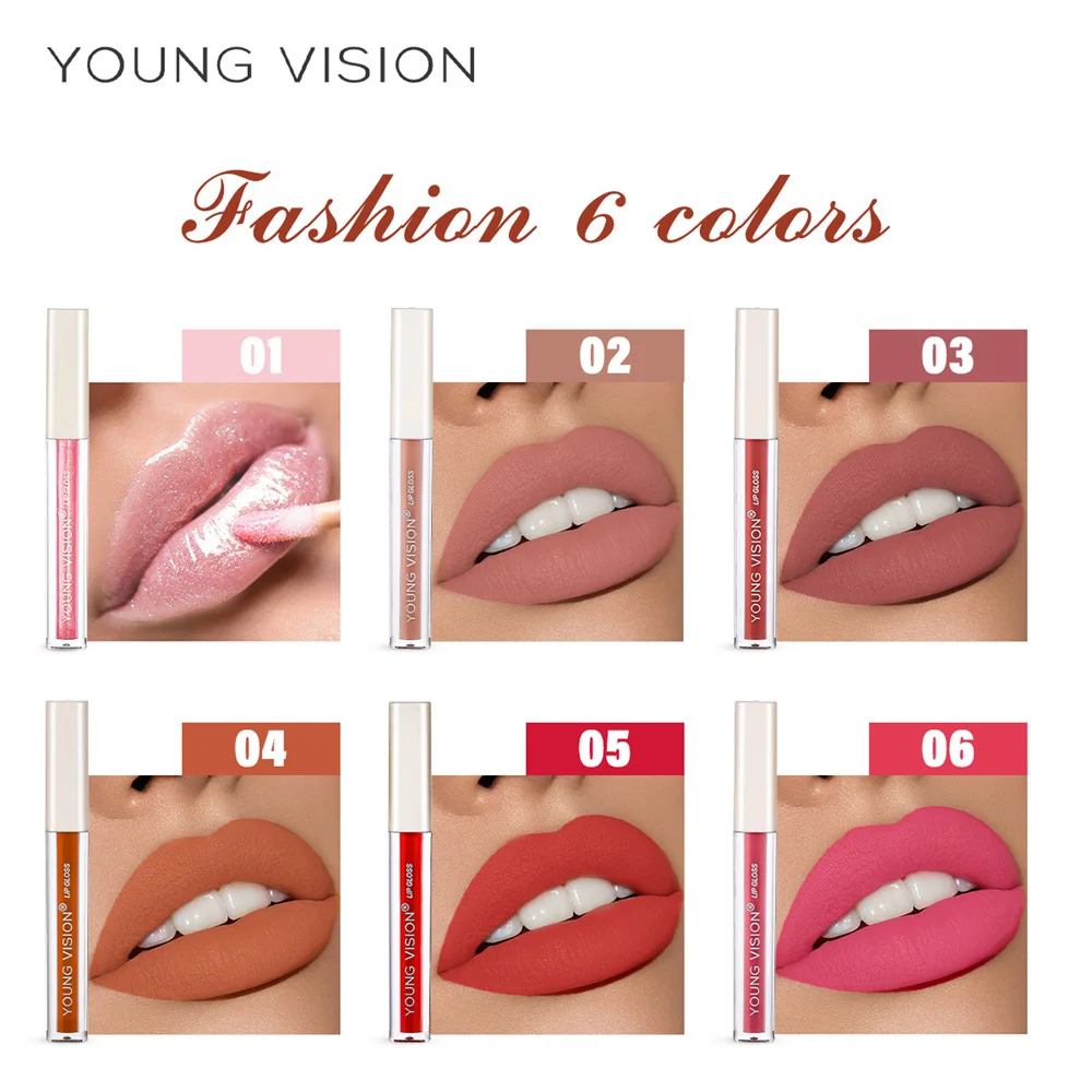 YOUNG VISION Lip Gloss 6 Colors Matte Waterproof Non-stick Lipsticks Korean Makeup Women Cosmetic Lip Tint Care Wholesale Stock
YOUNG VISION Lip Gloss 6 Colors Matte Waterproof Non-stick Lipsticks Korean Makeup Women Cosmetic Lip Tint Care Wholesale Stock