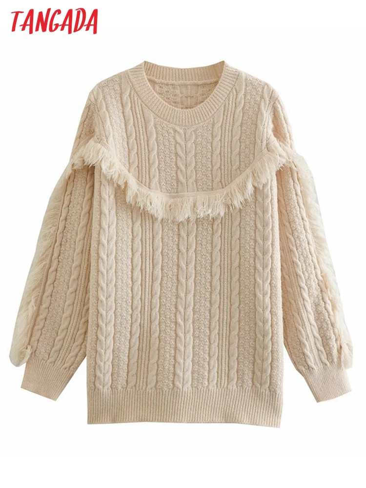 Женский вязаный Свитер оверсайз с кисточками и длинным рукавом
Женский вязаный Свитер оверсайз с кисточками и длинным рукавом