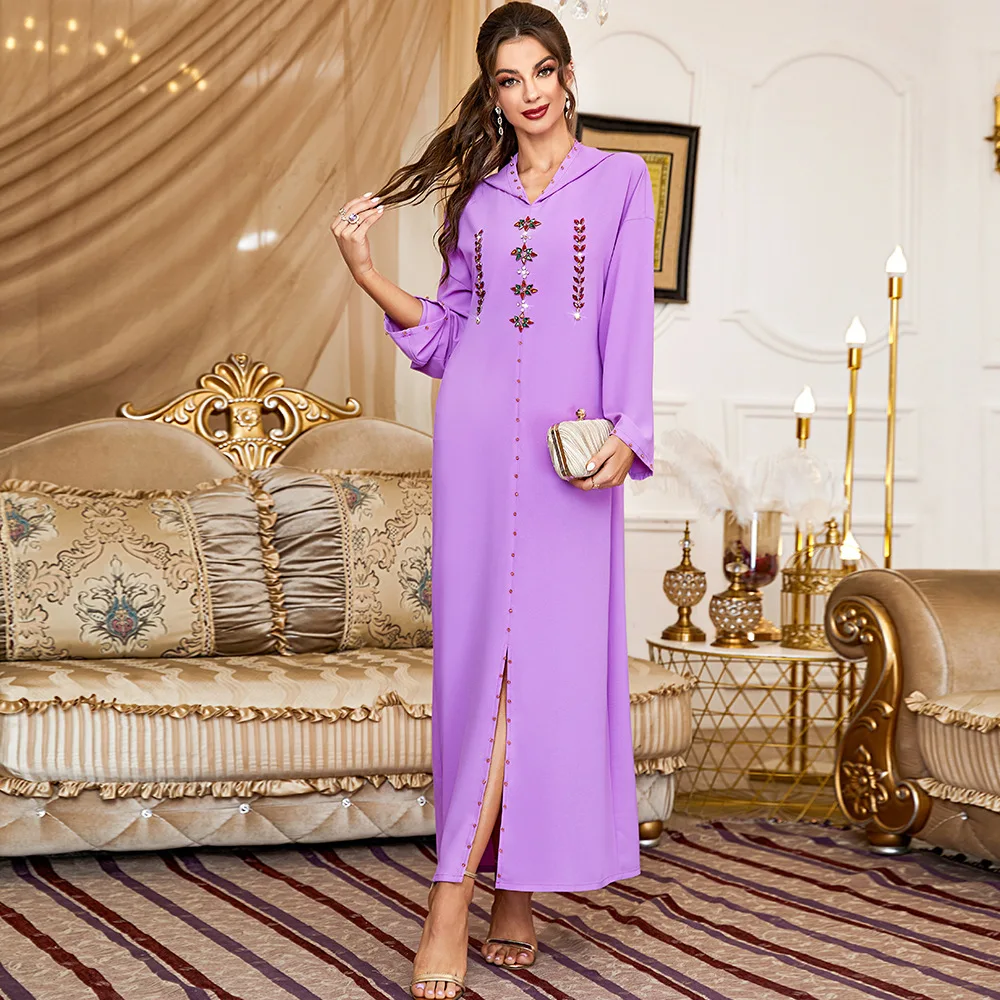 Fashion Muslim Dress Ramadan Purple Hand Sewn Diamond Hood Ladies Arabian Dress 2022 New Kaftan Djellaba Moroccan Vestidos
Fashion Muslim Dress Ramadan Purple Hand Sewn Diamond Hood Ladies Arabian Dress 2022 New Kaftan Djellaba Moroccan Vestidos