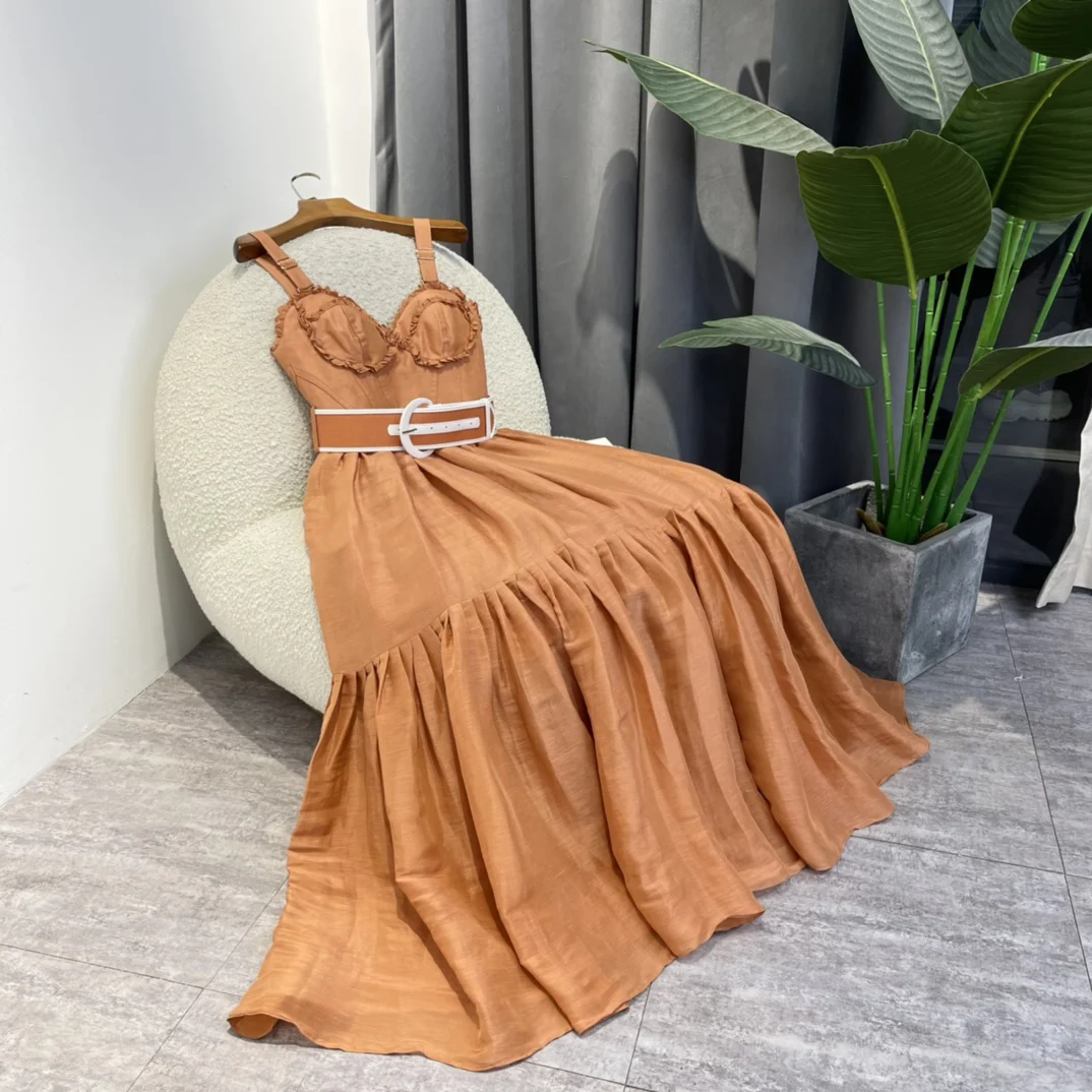 2022 Summer Top Quality Silk Linen Billowy Frill Ruffle Strapless Edible Tree Fungus Holiday Brown Mid-calf Dress Women
2022 Summer Top Quality Silk Linen Billowy Frill Ruffle Strapless Edible Tree Fungus Holiday Brown Mid-calf Dress Women