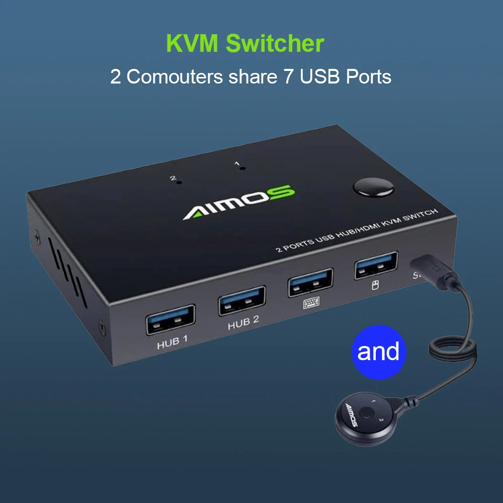 

NEW 2 In 1 Out 4K USB HDMI KVM Switch Box for 2 PC Sharing Keyboard Mouse Printer Plug Paly Video Display USB Swltch Splitter